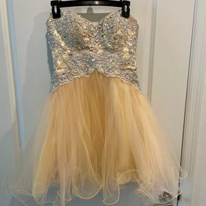 Champagne and Pink Strapless Homecoming Dress